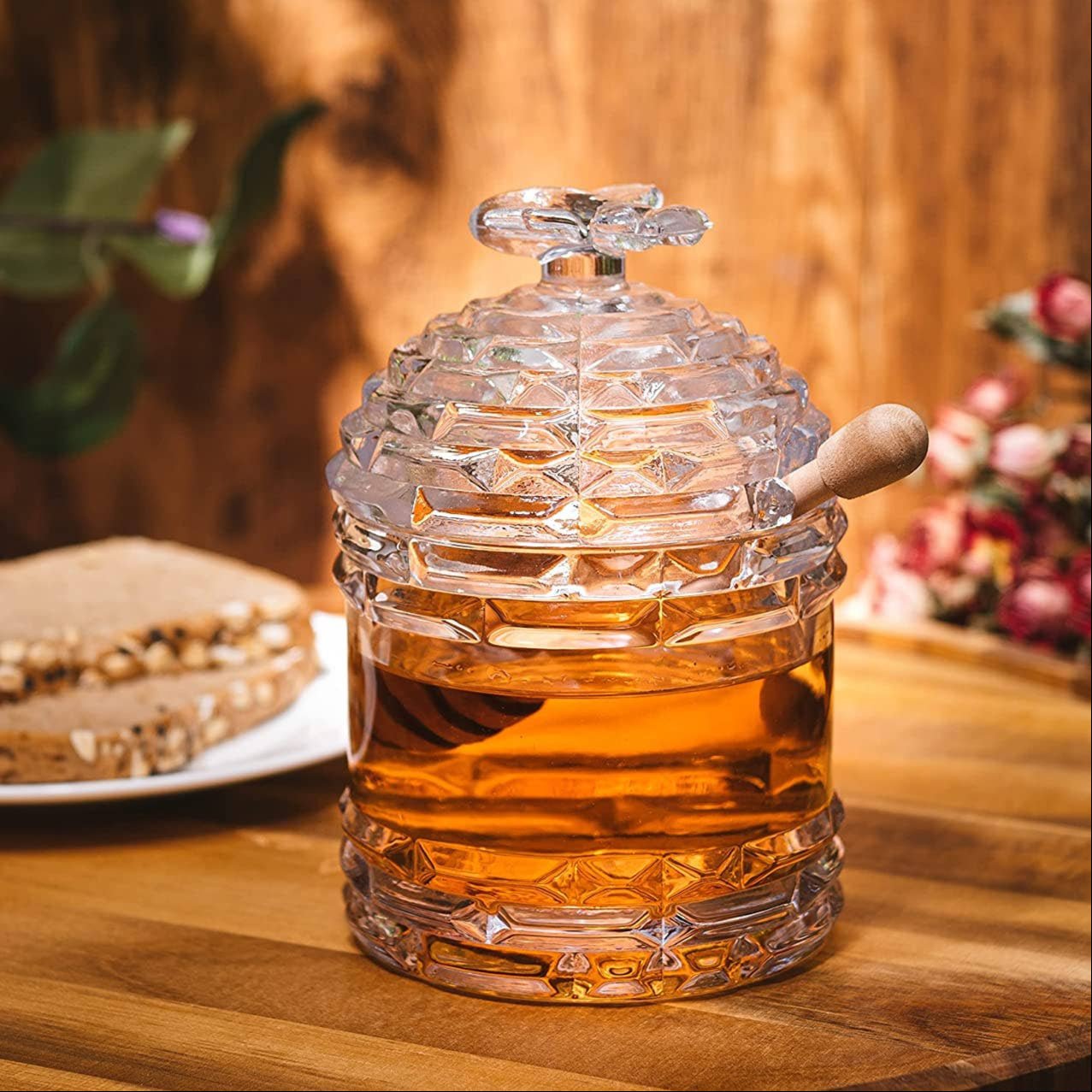 The Wine Savant / Khen Glassware - Glass Beehive Honey Jar and Wooden Dipper - ModernTribe