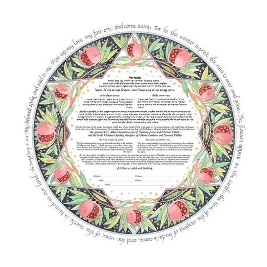 Pomegranates Giclee Ketubah by Mickie Caspi (Choice of Colors)