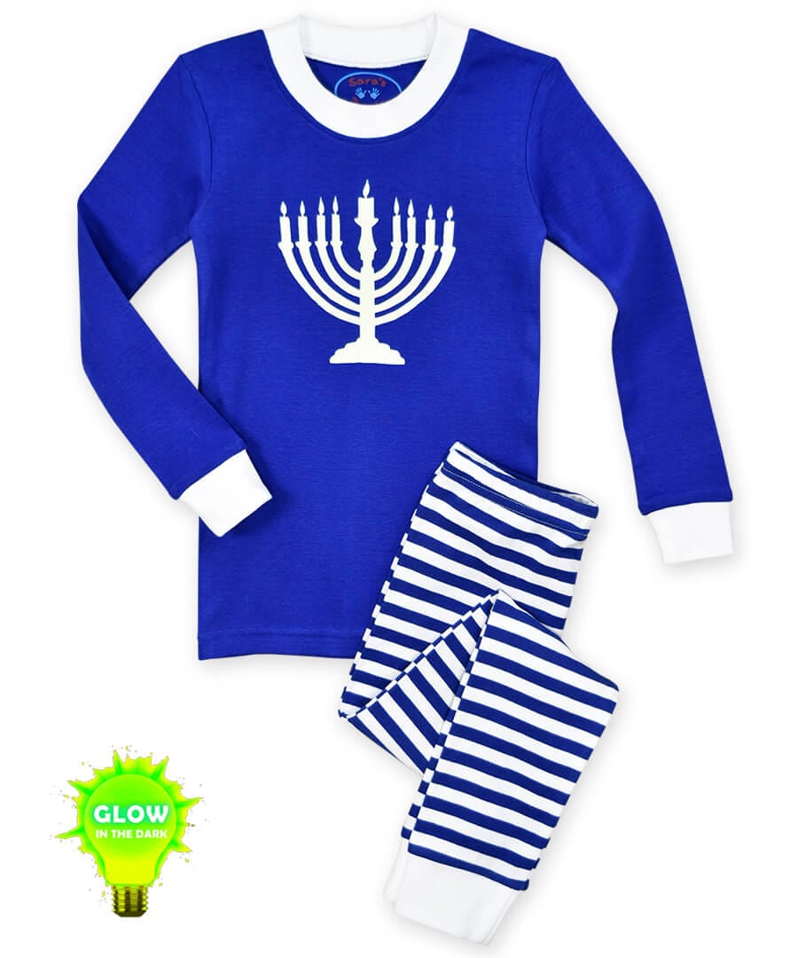 Sara's Prints Pajamas Glow-in-the-Dark Menorah Long John Pajamas - (Kids Unisex Sizes 12M - 16)