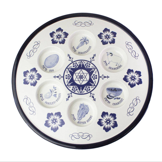 Blue and White Floral Ceramic Seder Plate