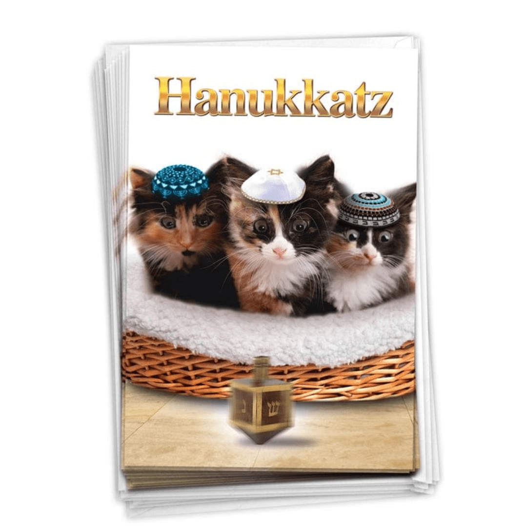 NobleWorks - Hanukkah Hanukkatz Cards, Pack of 12 - ModernTribe