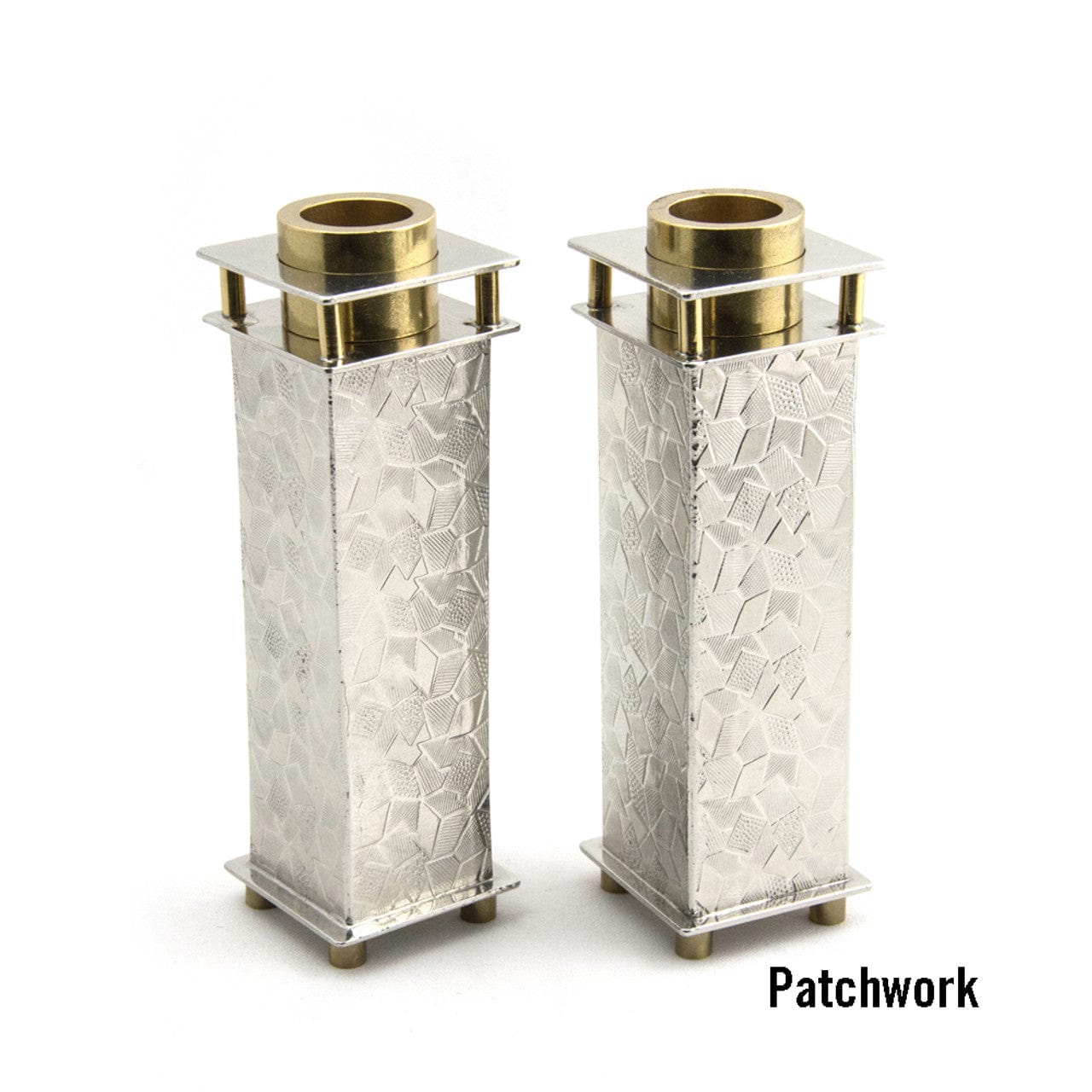 Joy Stember - Commemorative Shabbat Candle Holders with Brass Tray by Joy Stember - (Choice of Pattern) - ModernTribe