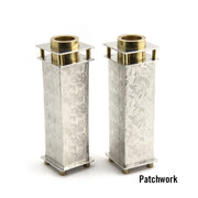 Joy Stember Candlesticks With engraving / Patchwork Commemorative Candle Holders with Brass Tray