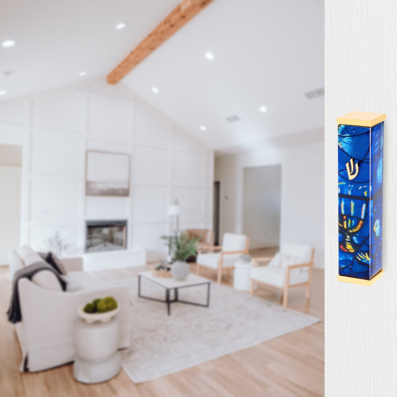 SURI - Blue and Gold Marc Chagall Mezuzah Case - ModernTribe
