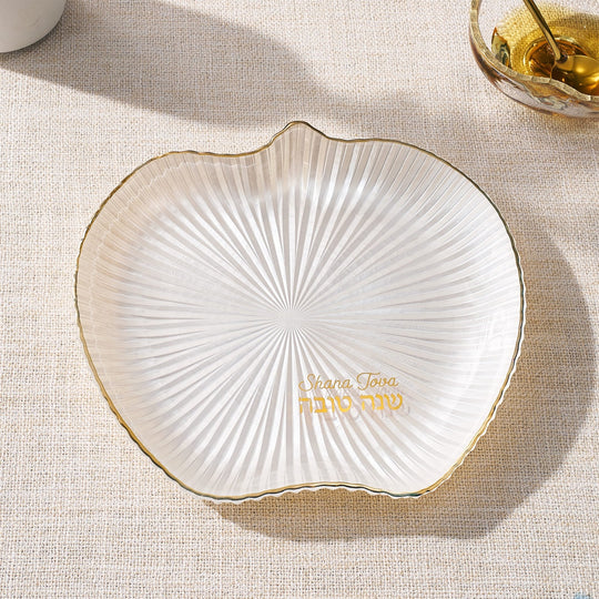 Rippled Glass Apple Dish with Gold Accents