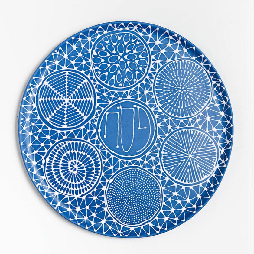 Maiyan Ben Yona - Blue with White Patterns Seder Plate by Maiyan Ben Yona - ModernTribe