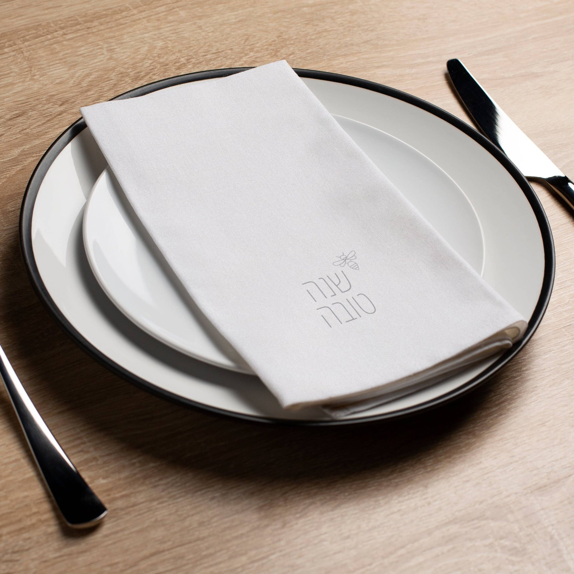 Altoonastore Napkins Gray Bee Rosh Hashanah Napkins - Set of 16