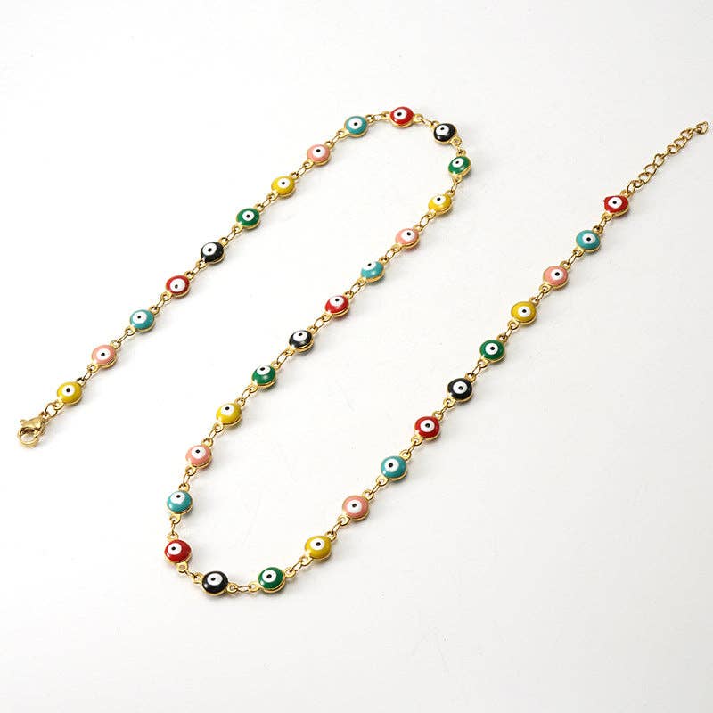 Mio Queena - Enamel Evil Eye Necklace - Rainbow - ModernTribe