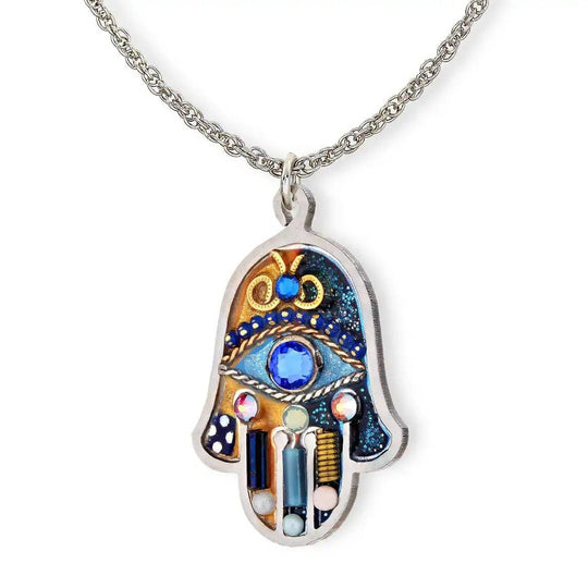 Watchful Eye Hamsa Necklace in Blue Gold by Seeka
