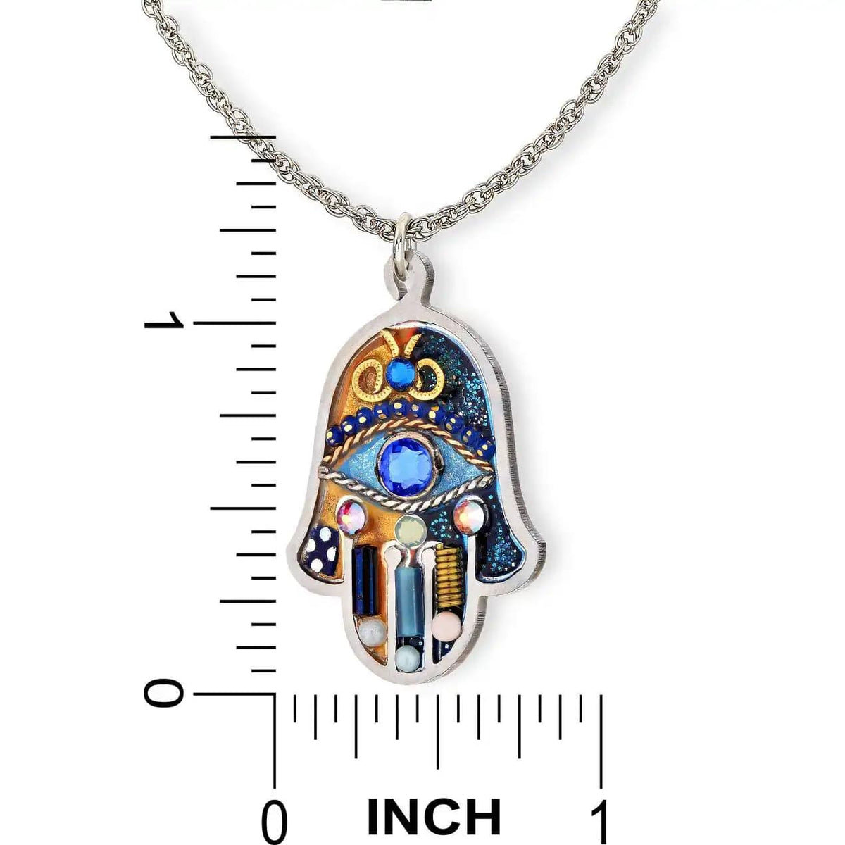 Seeka Necklaces Watchful Eye Hamsa Necklace in Blue Gold by Seeka
