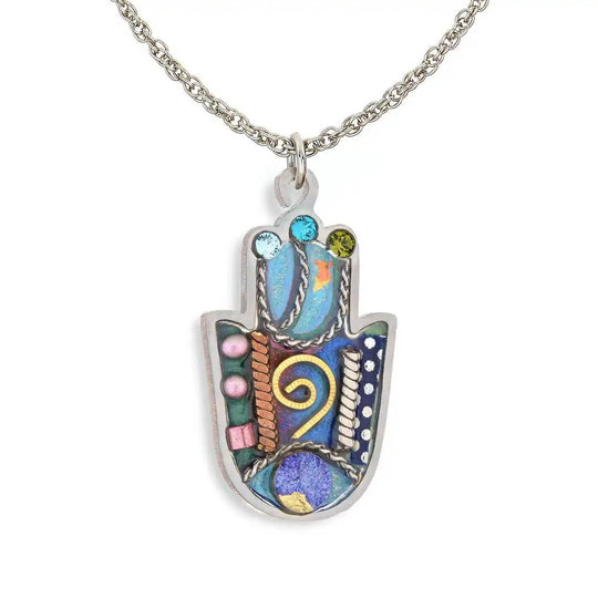 Sacred Shaddai Hamsa Necklace in Sea Glass by Seeka