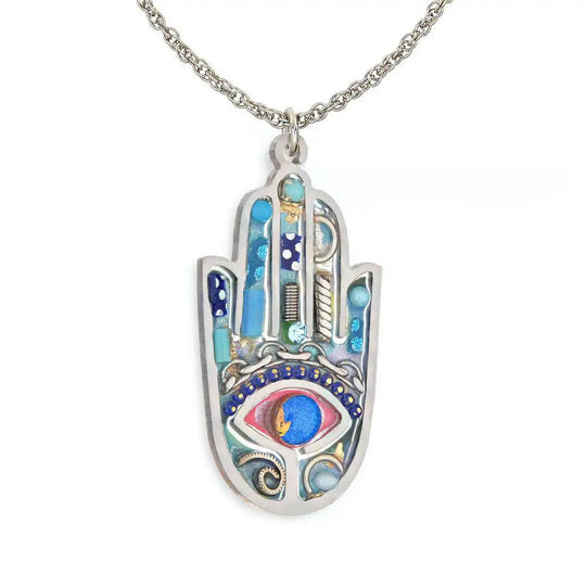 Hand-Painted Colorful Hamsa Necklace  by Seeka - Choice of Color