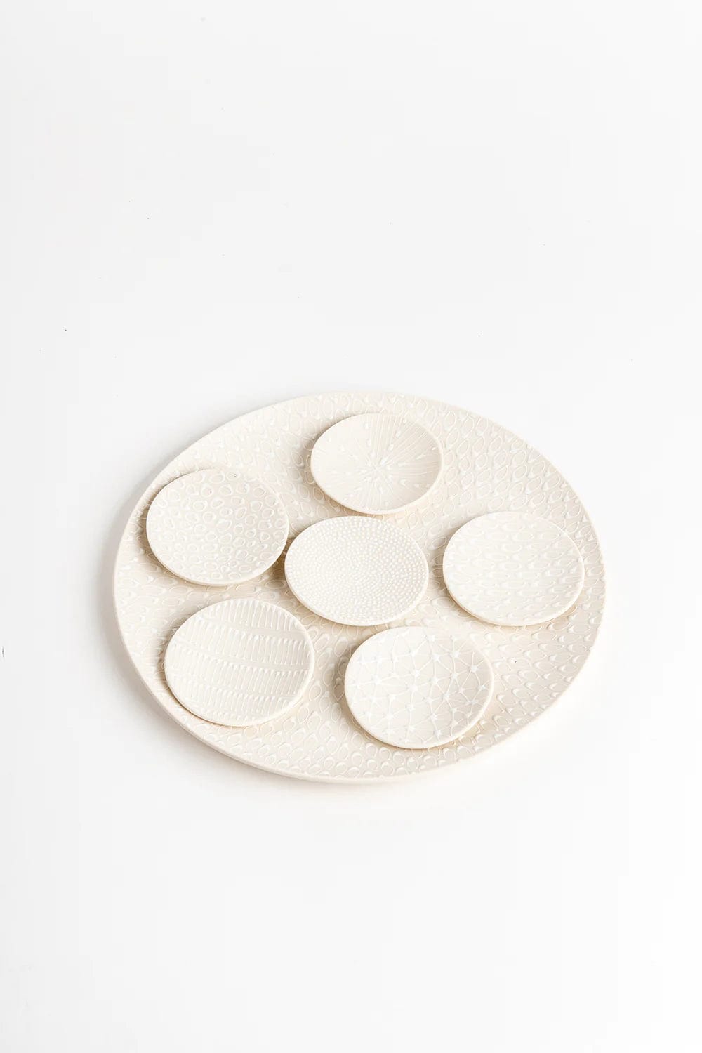 Maiyan Ben Yona - White on White Pattern Seder Plate by Maiyan Ben Yona - ModernTribe