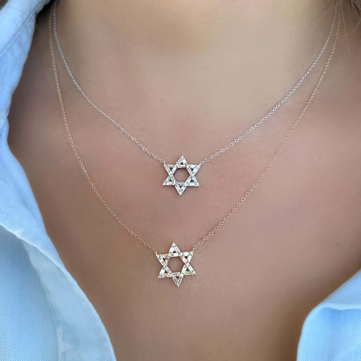 Izakov Fine Jewelry Necklaces Baguette Diamond Star of David Necklace - 14k Yellow, White or Rose Gold