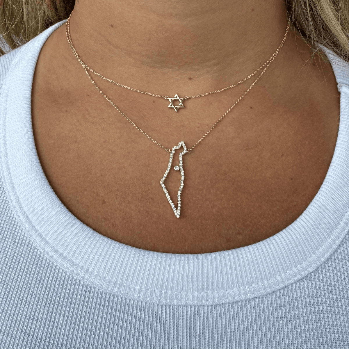 Izakov Fine Jewelry Necklaces Diamond Outline Land of Israel Necklace - 14k Yellow, White or Rose Gold