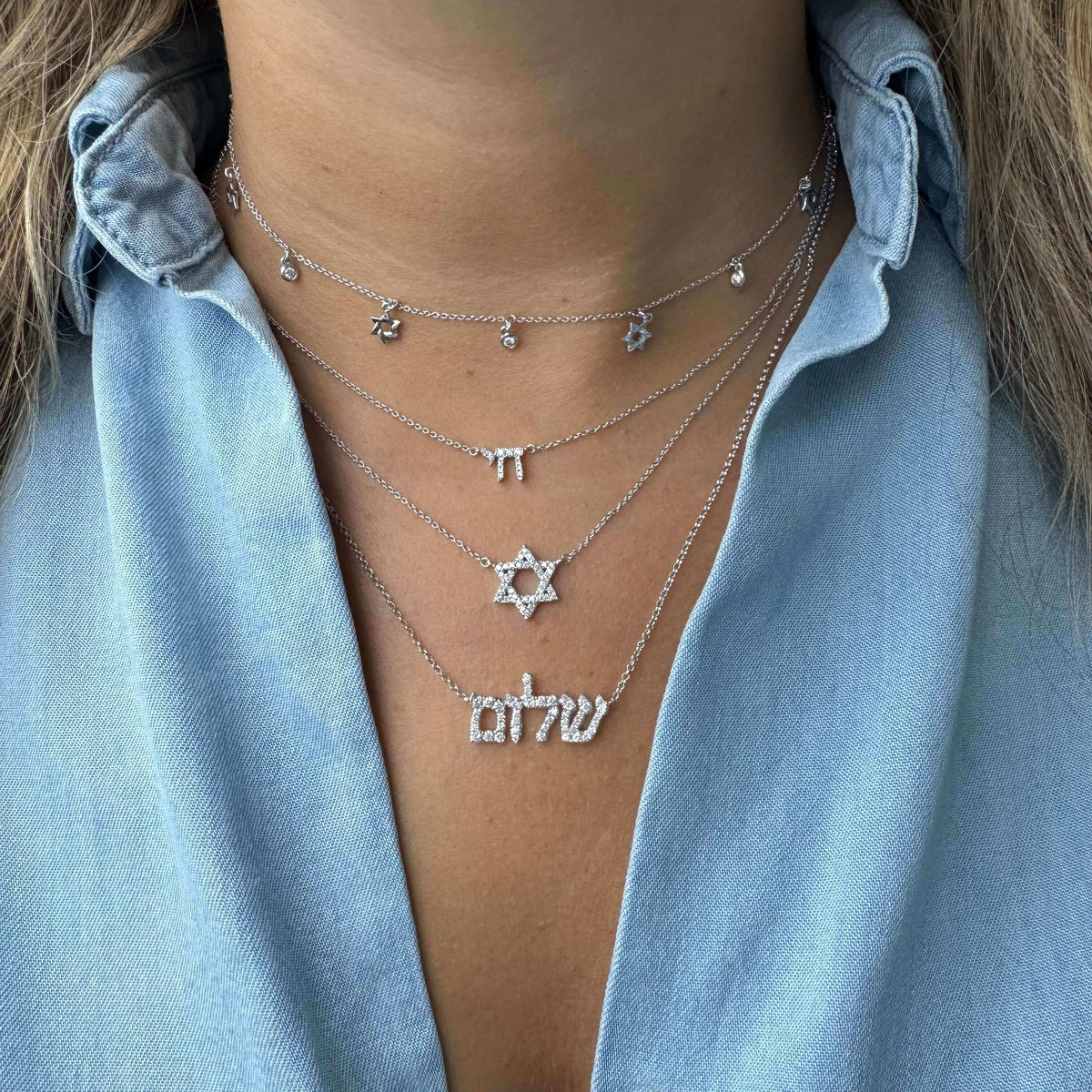 Izakov Fine Jewelry Necklaces Hebrew Chai Diamond Necklace - 14k Yellow, White or Rose Gold