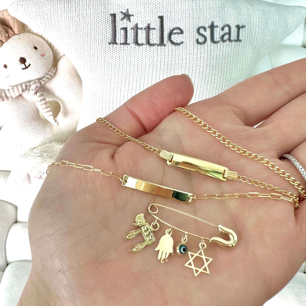 Izakov Fine Jewelry Brooches & Pins Jewish Charms Gold Baby Safety Pin - 14k Yellow or White Gold