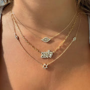 Izakov Fine Jewelry Necklaces Petite Diamond Hamsa, Evil Eye and Star of David Station Necklace - 14k Yellow, White or Rose Gold