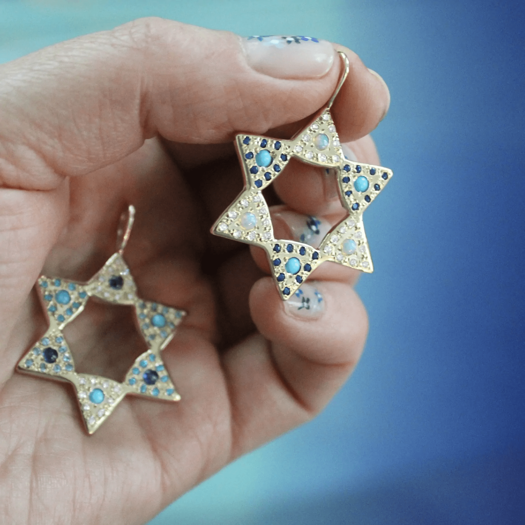 Elisa Solomon Necklaces Opal and Turquoise Large Star of David Charm by Elisa Solomon - 14k Yellow, Rose or White Gold
