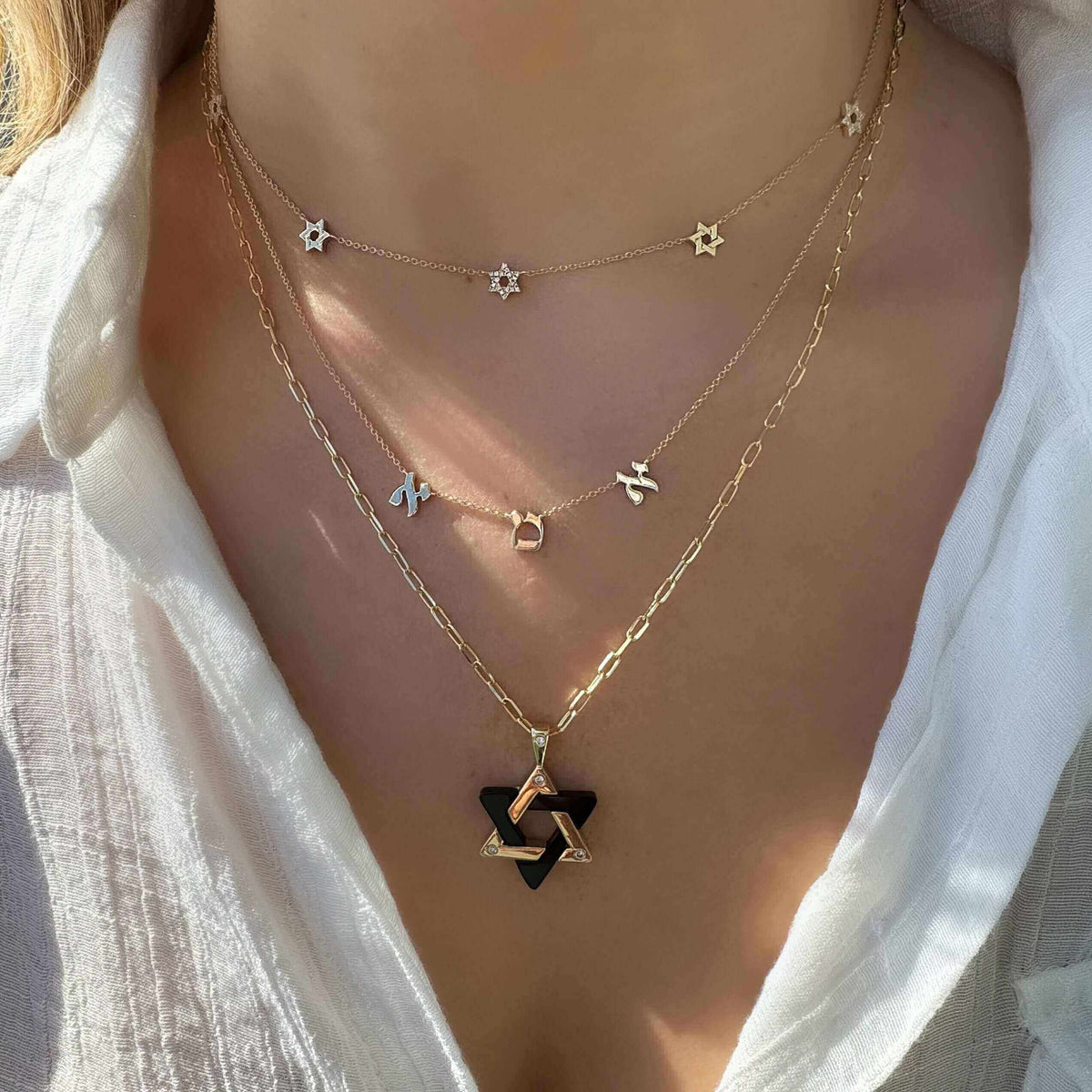 Izakov Fine Jewelry Necklaces Stars of David Alternating Diamond Station Necklace - 14k Yellow, White or Rose Gold