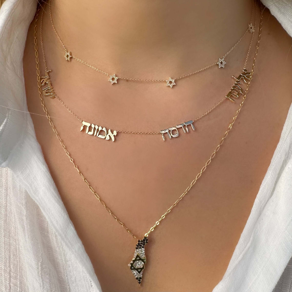 Izakov Fine Jewelry Necklaces Stars of David Diamond Station Necklace - 14k Yellow, White or Rose Gold