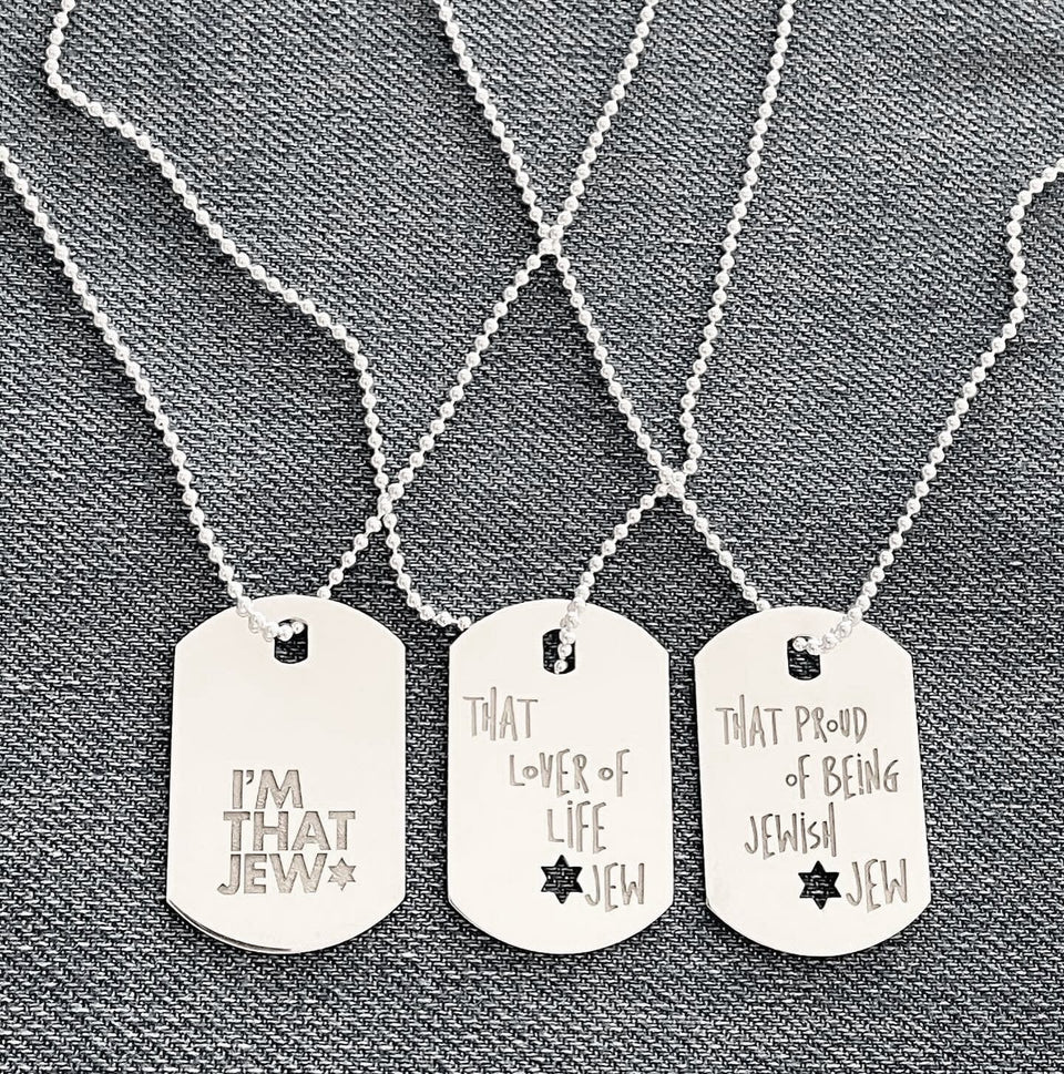Miriam Merenfeld Jewelry - That Proud Jew ID Tag Necklace - Choice of Statement - (Sterling Silver or Gold - Plated) - ModernTribe