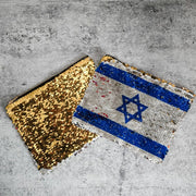 Salt and Sparkle Handbags Israeli Flag and Gold Sequin Flip Cosmetic Bag