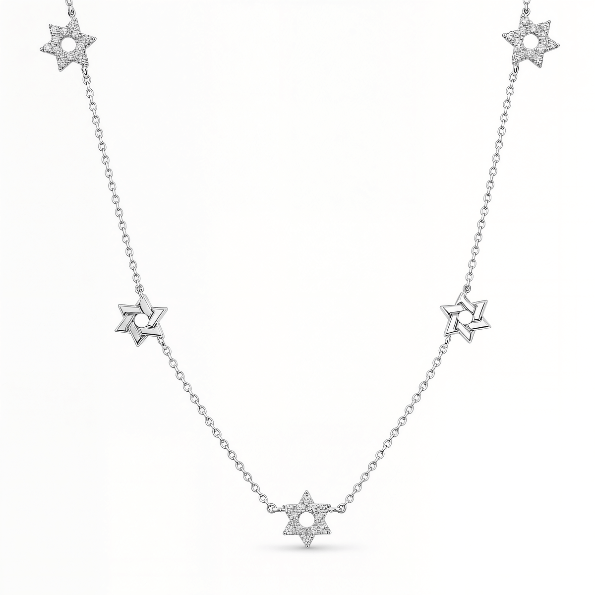 Izakov Fine Jewelry Necklaces White Gold Stars of David Diamond Station Necklace - 14k Yellow, White or Rose Gold