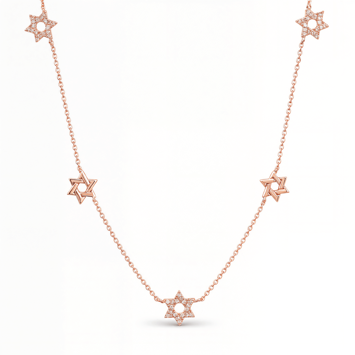 Izakov Fine Jewelry Necklaces Rose Gold Stars of David Alternating Diamond Station Necklace - 14k Yellow, White or Rose Gold