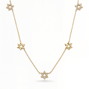 Izakov Fine Jewelry Necklaces Yellow Gold Stars of David Alternating Diamond Station Necklace - 14k Yellow, White or Rose Gold