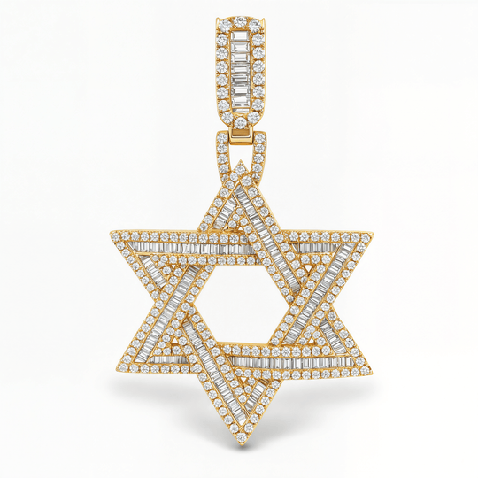 Iced Baguette Diamond Star of David Pendant - 14k Yellow, White or Rose Gold