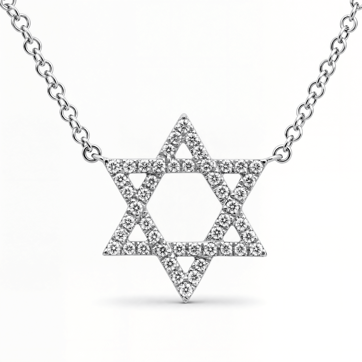 Izakov Fine Jewelry Necklaces White Gold / Medium (12.5mm) Star of David Diamond Necklace - 14k Yellow, White or Rose Gold