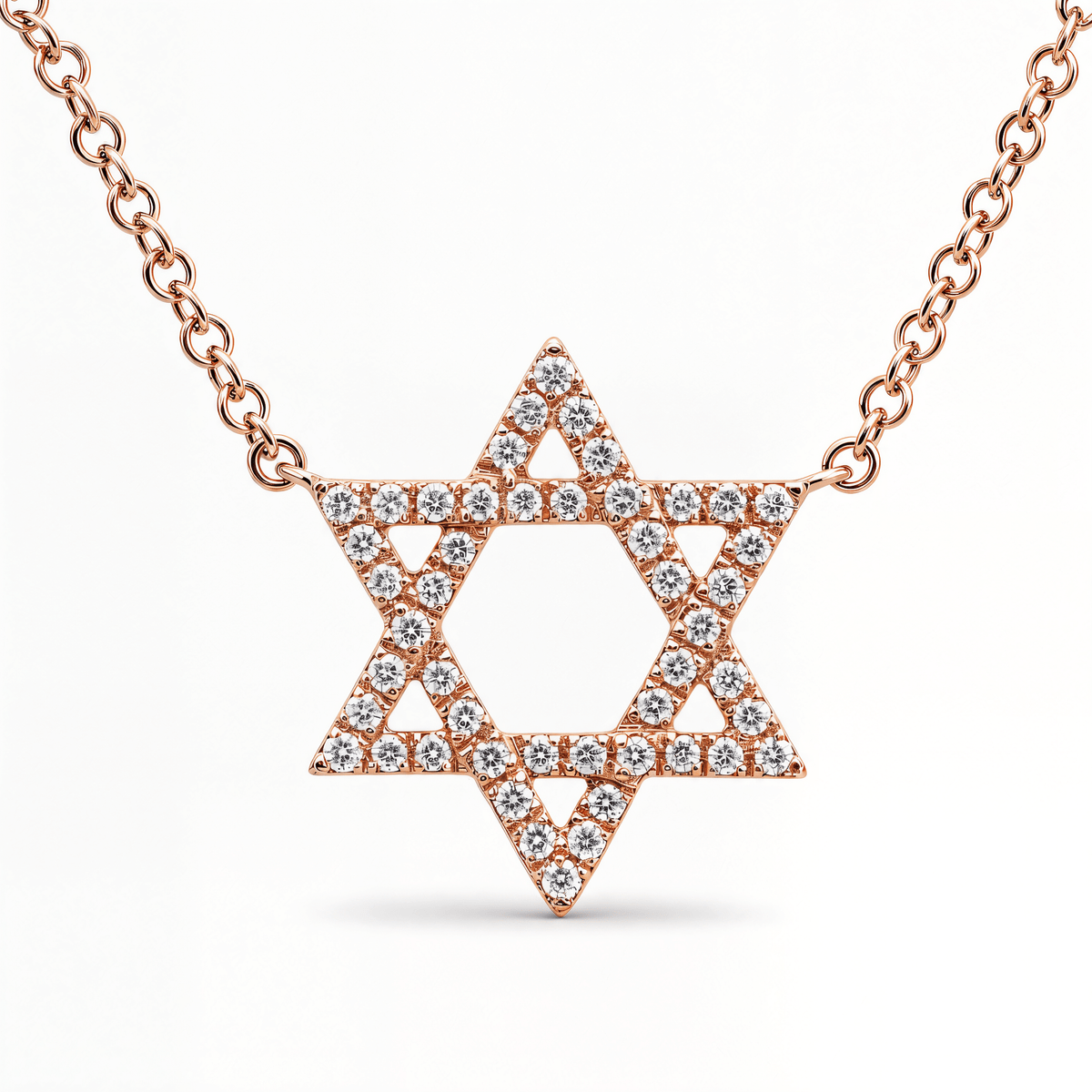 Izakov Fine Jewelry Necklaces Rose Gold / Medium (12.5mm) Star of David Diamond Necklace - 14k Yellow, White or Rose Gold
