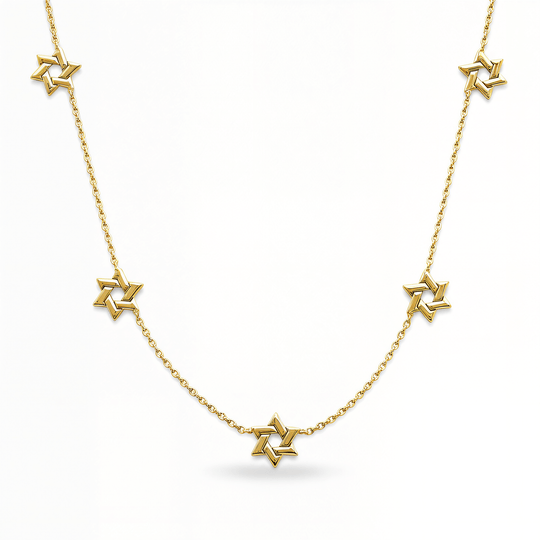 Stars of David Gold Station Necklace - 14k Yellow, White or Rose Gold