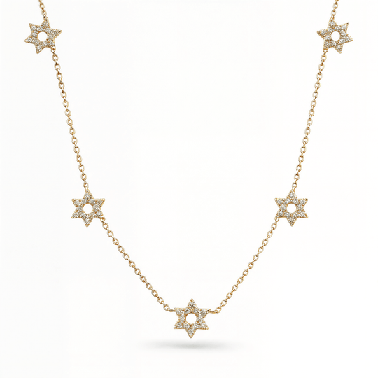 Stars of David Diamond Station Necklace - 14k Yellow, White or Rose Gold