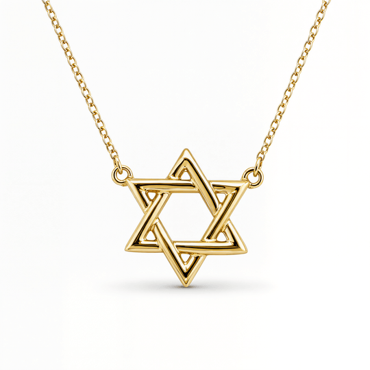 Intersecting Star of David Gold Necklace - 14k Yellow, White or Rose Gold