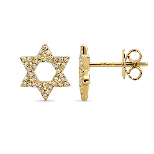 Micro Pavé Diamond Star of David Earrings - 14k Yellow, White or Rose Gold
