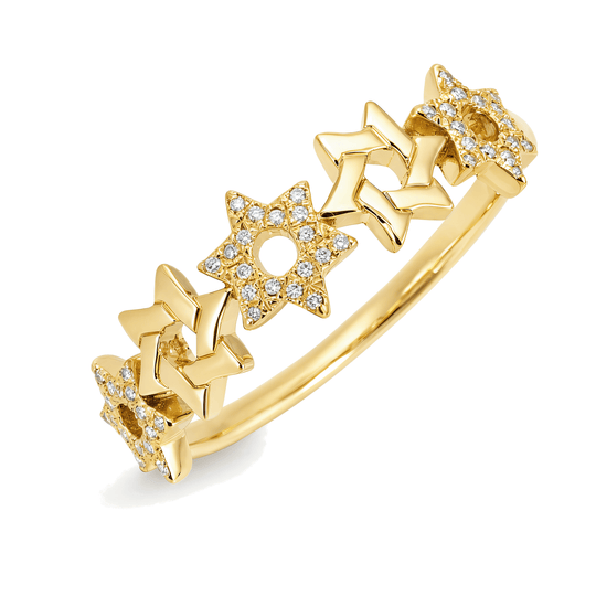 Stars of David Diamond Ring - 14k Yellow, White or Rose Gold