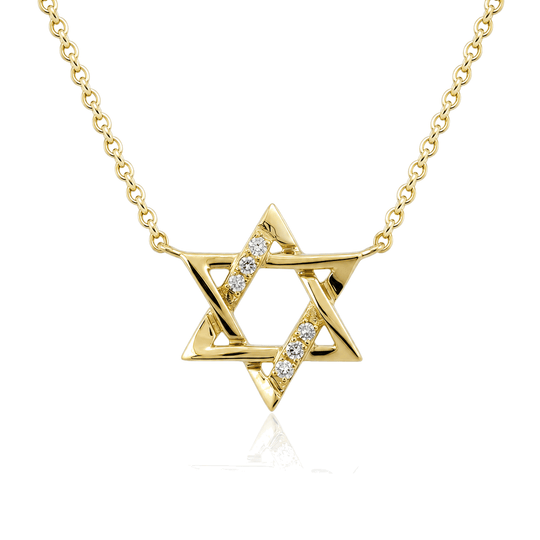 Small Diamond Accented Star of David Necklace - 14k Yellow, White or Rose Gold