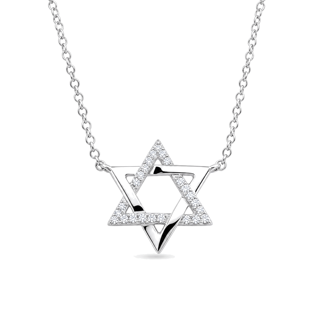 Izakov Fine Jewelry Necklaces Half Pavé Diamond Star of David Necklace - 14k Yellow, White or Rose Gold
