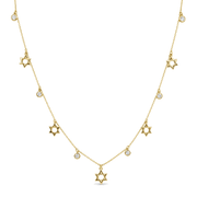 Izakov Fine Jewelry Necklaces Dangling Stars of David Bezels Diamond Drop Necklace - 14k Yellow, White or Rose Gold