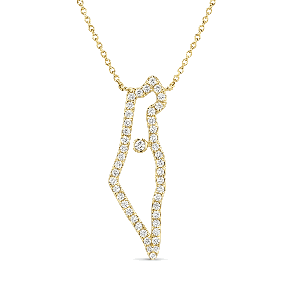 Izakov Fine Jewelry Necklaces Diamond Outline Land of Israel Necklace - 14k Yellow, White or Rose Gold