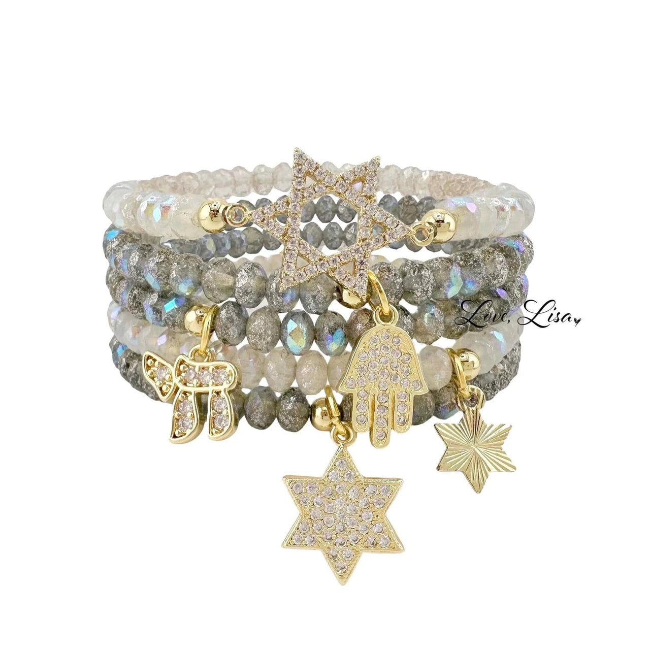 Love, Lisa Bracelets Harper Chai, Hamsa and Star of David Stack Bracelets - Ultimate Grey
