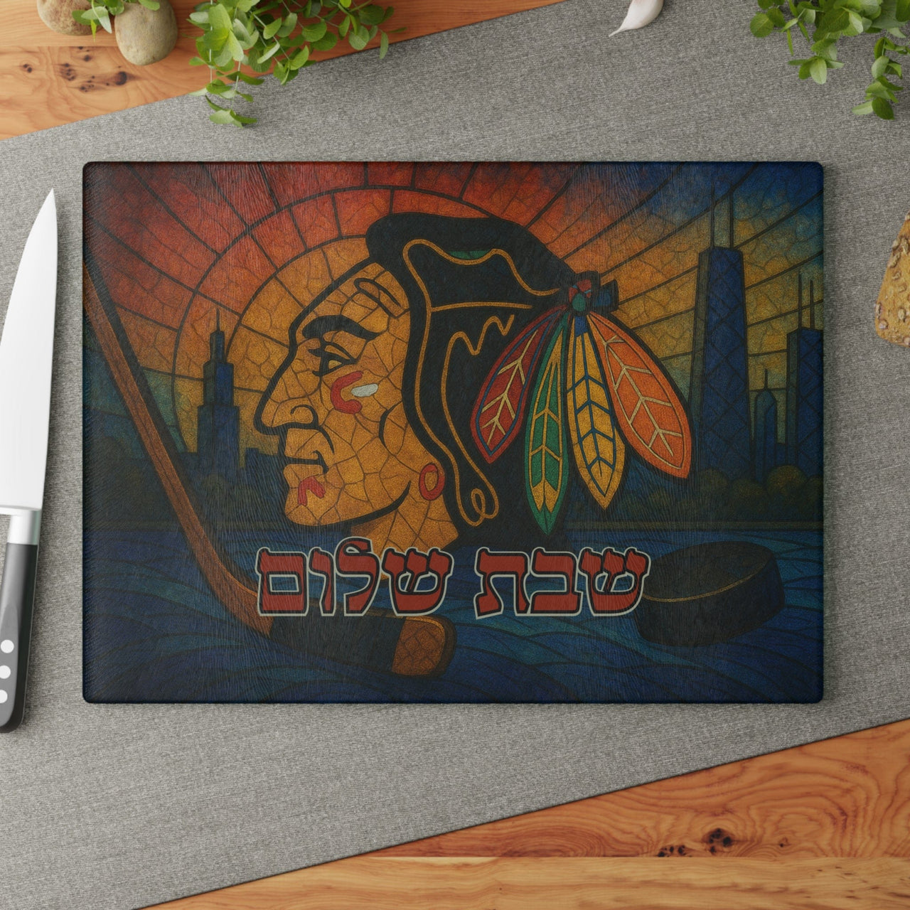 The Rabbi's Wife - Hockey Stained Glass Style Challah Board - (Choice of Team) - ModernTribe