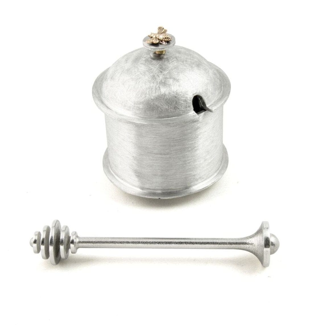 Joy Stember - Elegant Metal Honey Jar with Bronze Bee and Round Contoured Honey Dipper by Joy Stember - ModernTribe