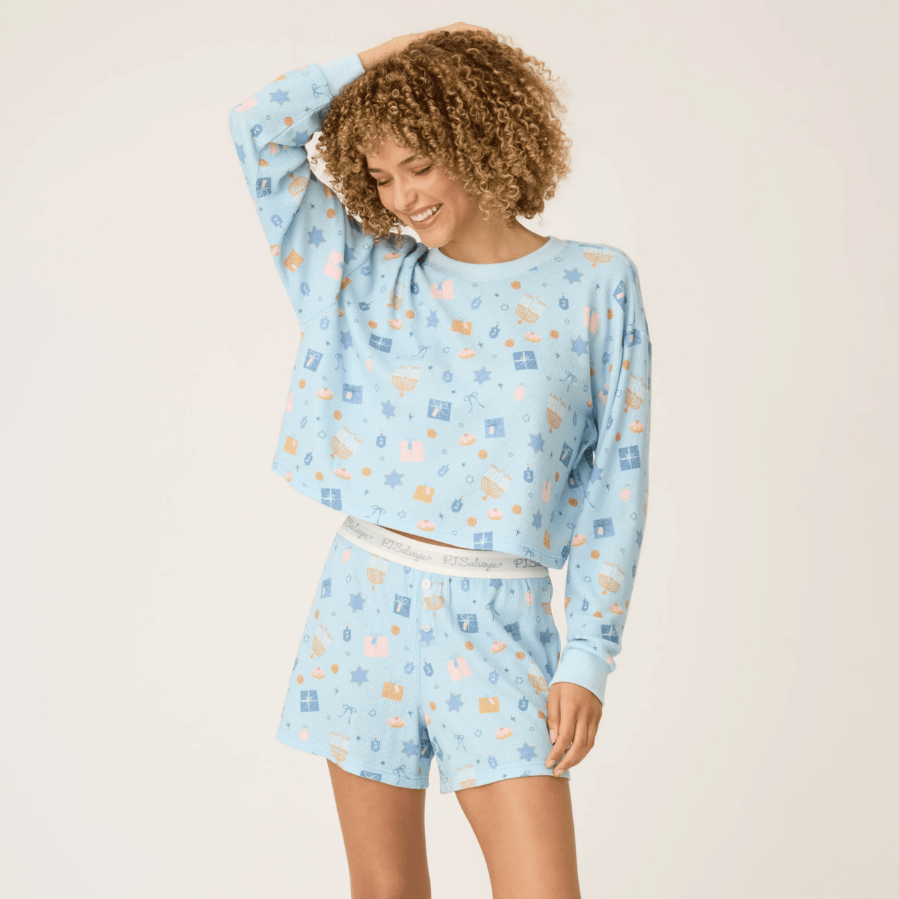 PJ Salvage - Women’s Blue Hanukkah Boxer PJ Gift Set by P.J. Salvage - (Sizes XS - XL) - ModernTribe