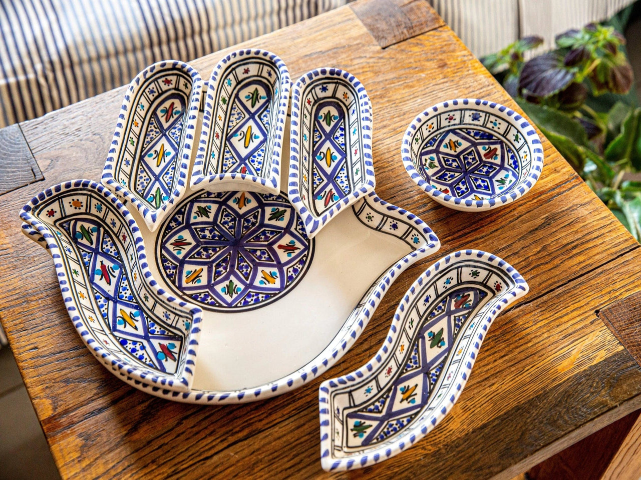 Kamsah Serving Pieces Bohemian Blue Hamsa Dipping and Serving Set