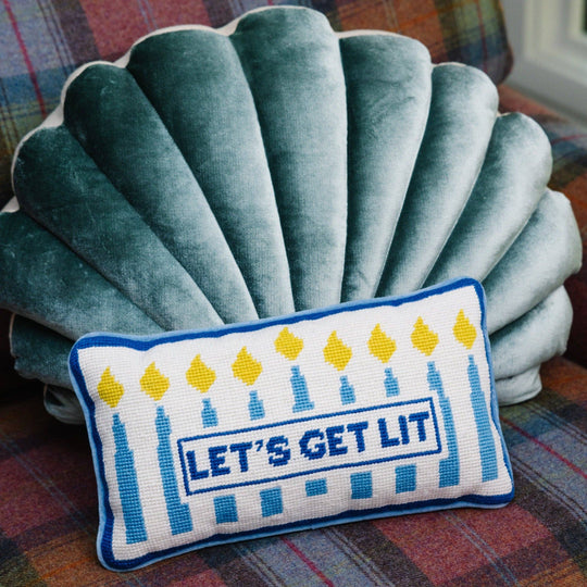 Let's Get Lit Hanukkah Needlepoint Pillow