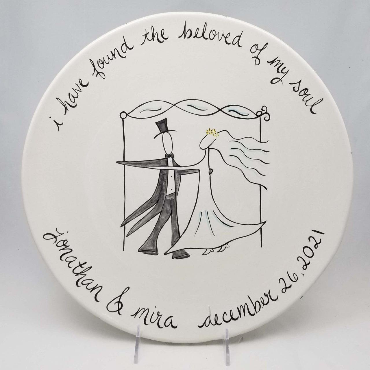 Suzaluna Serving Pieces One Groom and One Bride Personalized Wedding Couple Under the Chuppah Plate