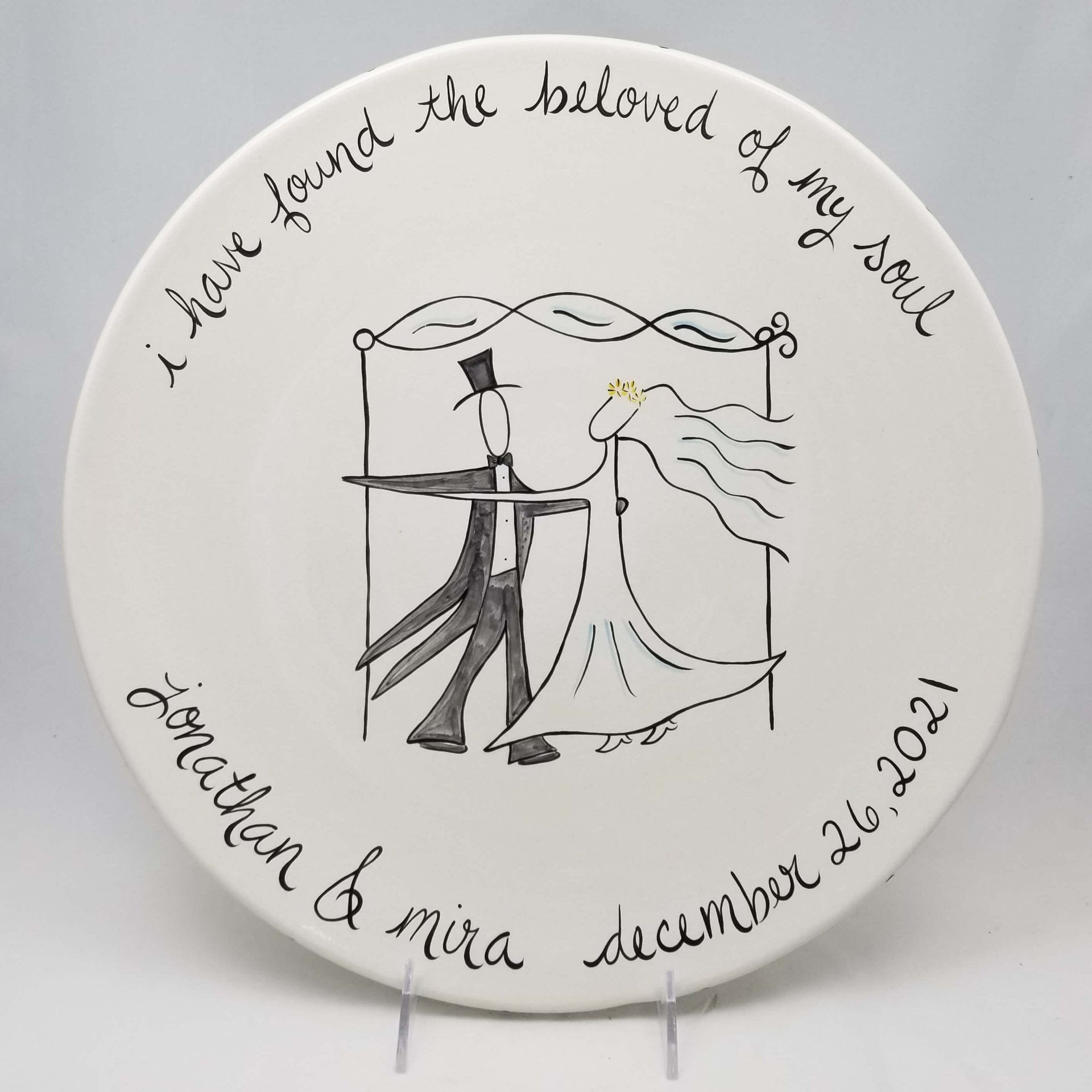 Suzaluna Serving Pieces One Groom and One Bride Personalized Wedding Couple Under the Chuppah Plate